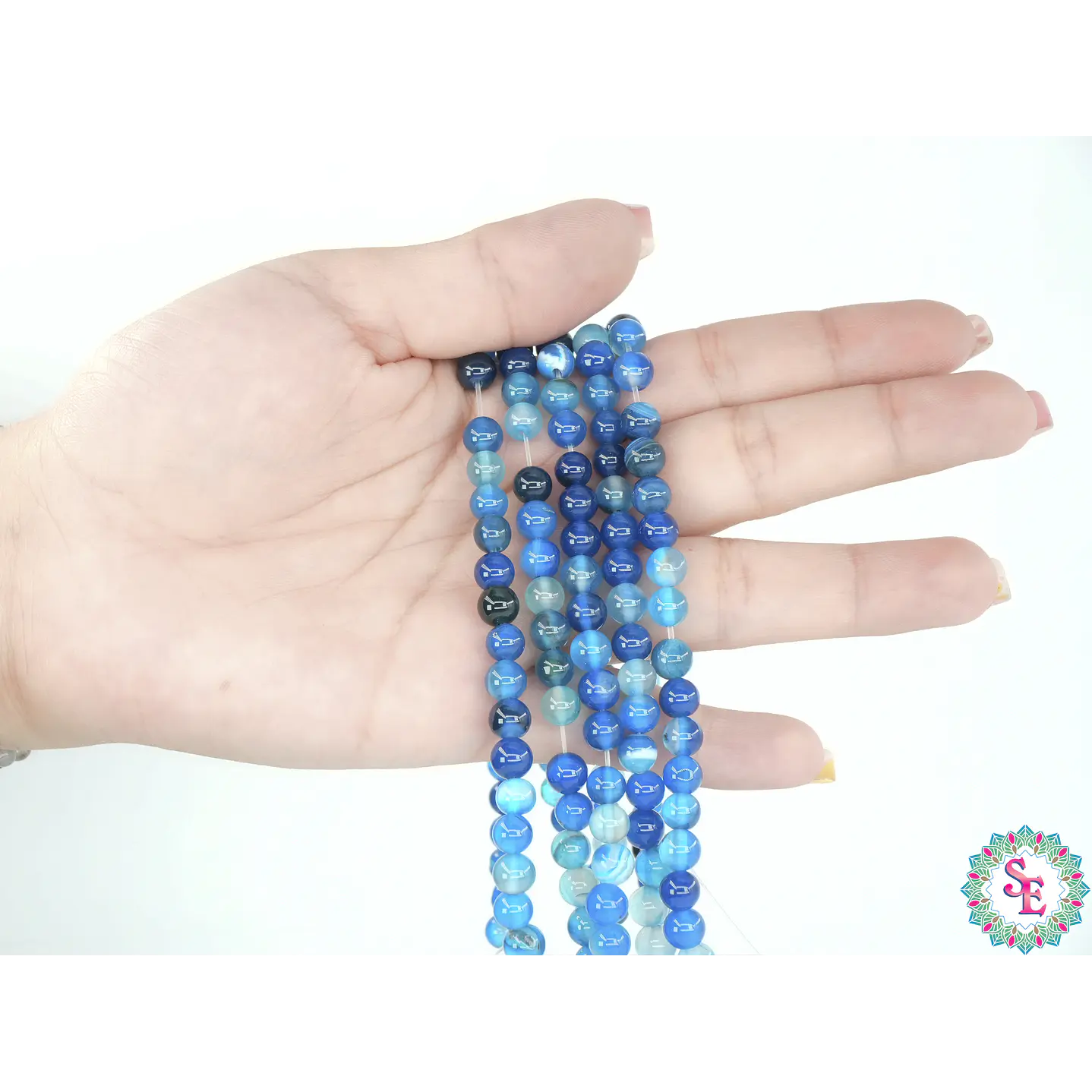 SARTA DE PIEDRA NATURAL LISA 6MM AGATA AZUL CIELO  2