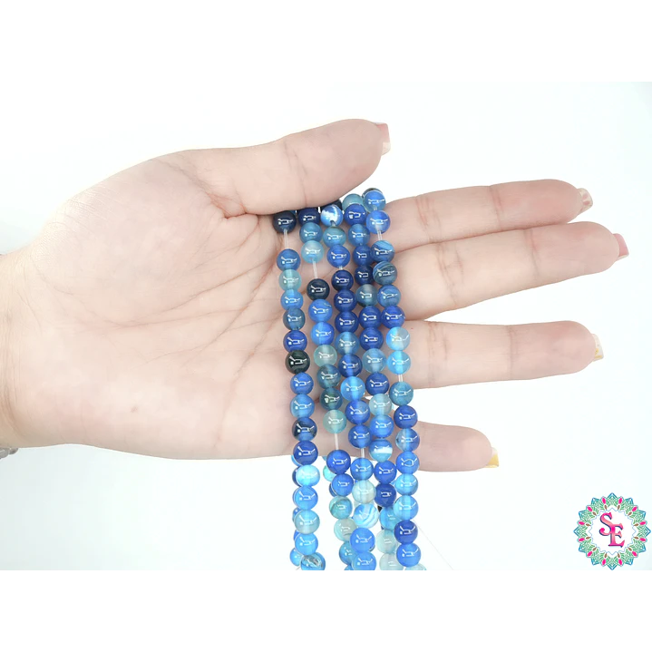 SARTA DE PIEDRA NATURAL LISA 6MM AGATA AZUL CIELO  2