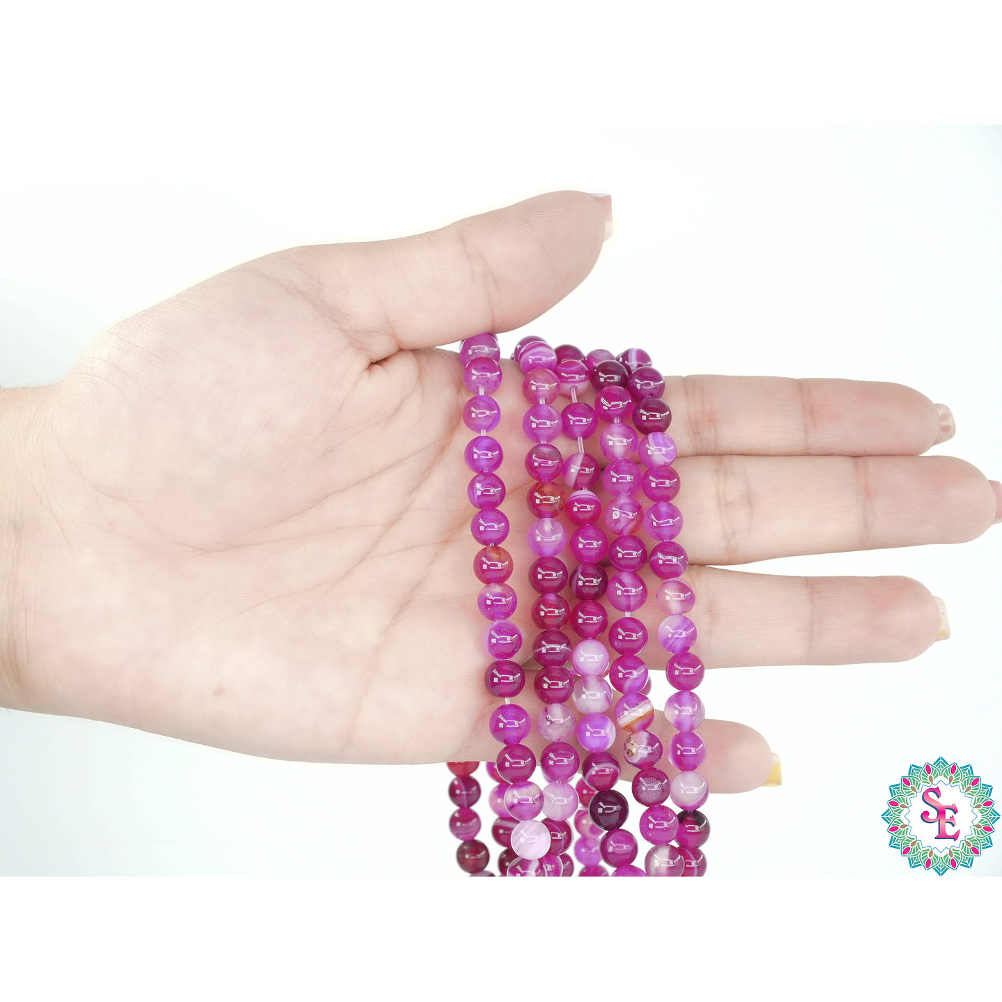 SARTA DE PIEDRA NATURAL LISA 6MM AGATA FUCSIA  2