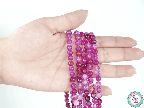 SARTA DE PIEDRA NATURAL LISA 6MM AGATA FUCSIA 