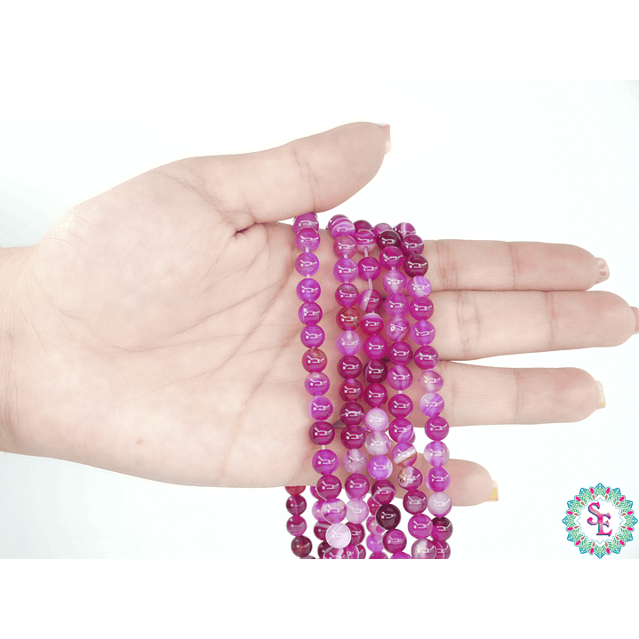 SARTA DE PIEDRA NATURAL LISA 6MM AGATA FUCSIA  2