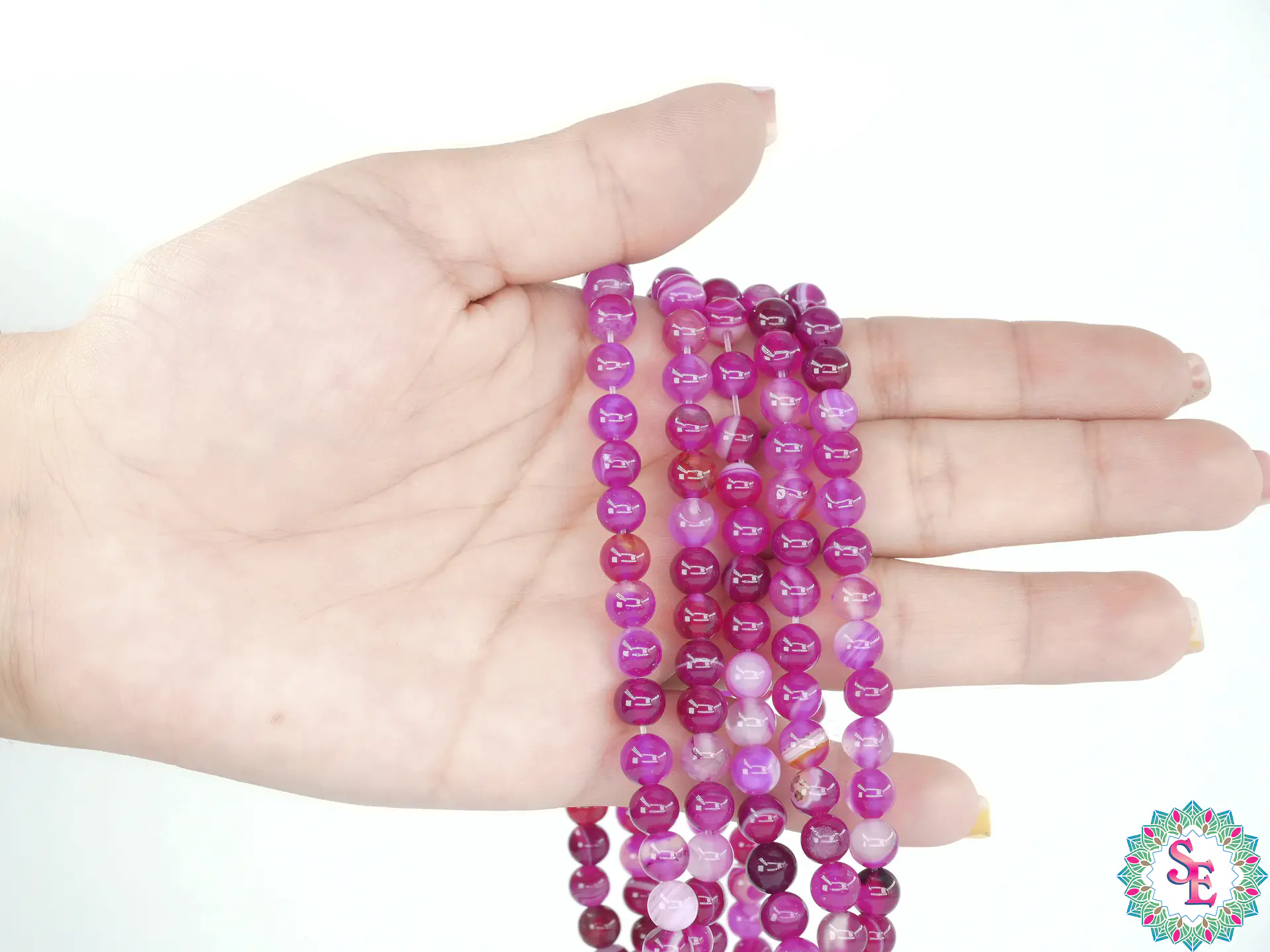 SARTA DE PIEDRA NATURAL LISA 6MM AGATA FUCSIA  2