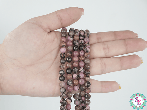 SARTA DE PIEDRA NATURAL LISA 6MM RODONITA ROSADA 