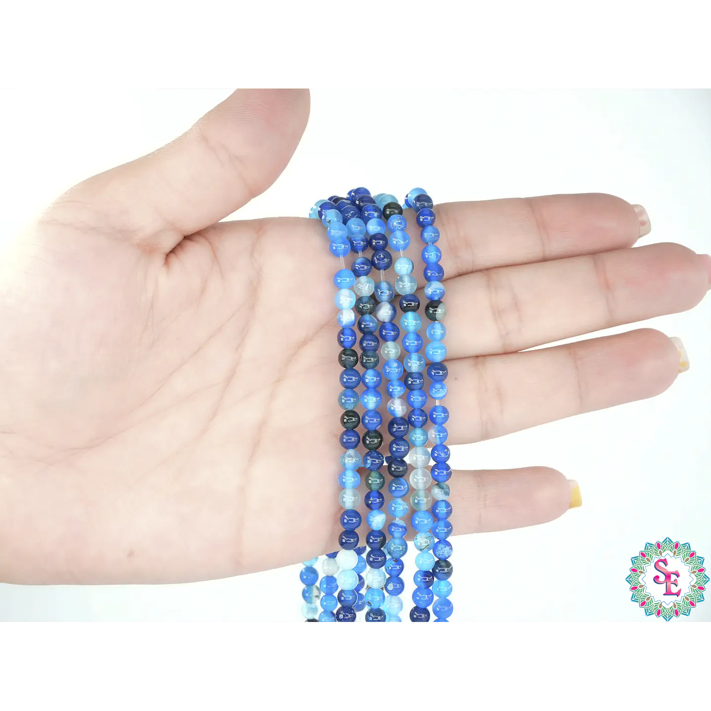 SARTA DE PIEDRA NATURAL LISA 4MM AGATA AZUL CIELO  2