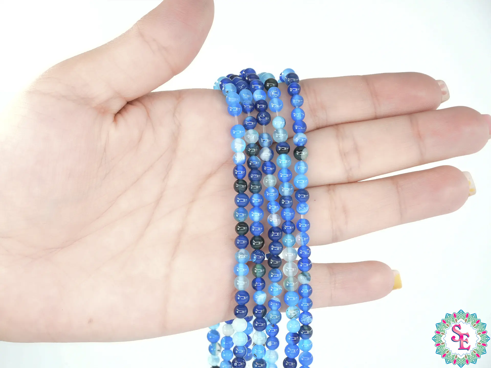 SARTA DE PIEDRA NATURAL LISA 4MM AGATA AZUL CIELO  2