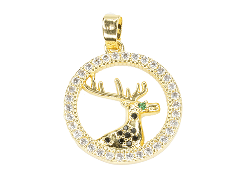 RODIO DORADO DIJE 20MM RENO CIRCON NEGRO OJO VERDE