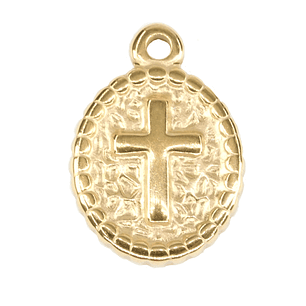 ACERO DORADO DIJE OVALO CENTRO CRUZ 12*14MM