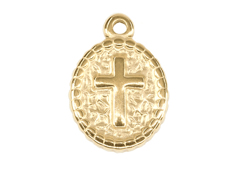 ACERO DORADO DIJE OVALO CENTRO CRUZ 12*14MM