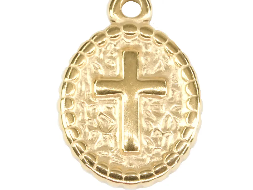 ACERO DORADO DIJE OVALO CENTRO CRUZ 12*14MM 1