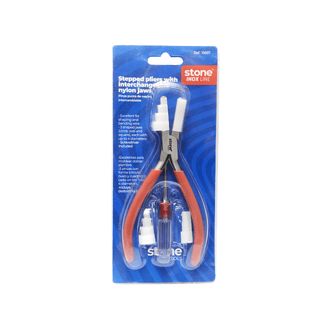 HERRAMIENTA STONE ACERO INOXIDABLE PINZA PUNTA NYLON INTERCAMBIABLE PLR-569  16.5CM