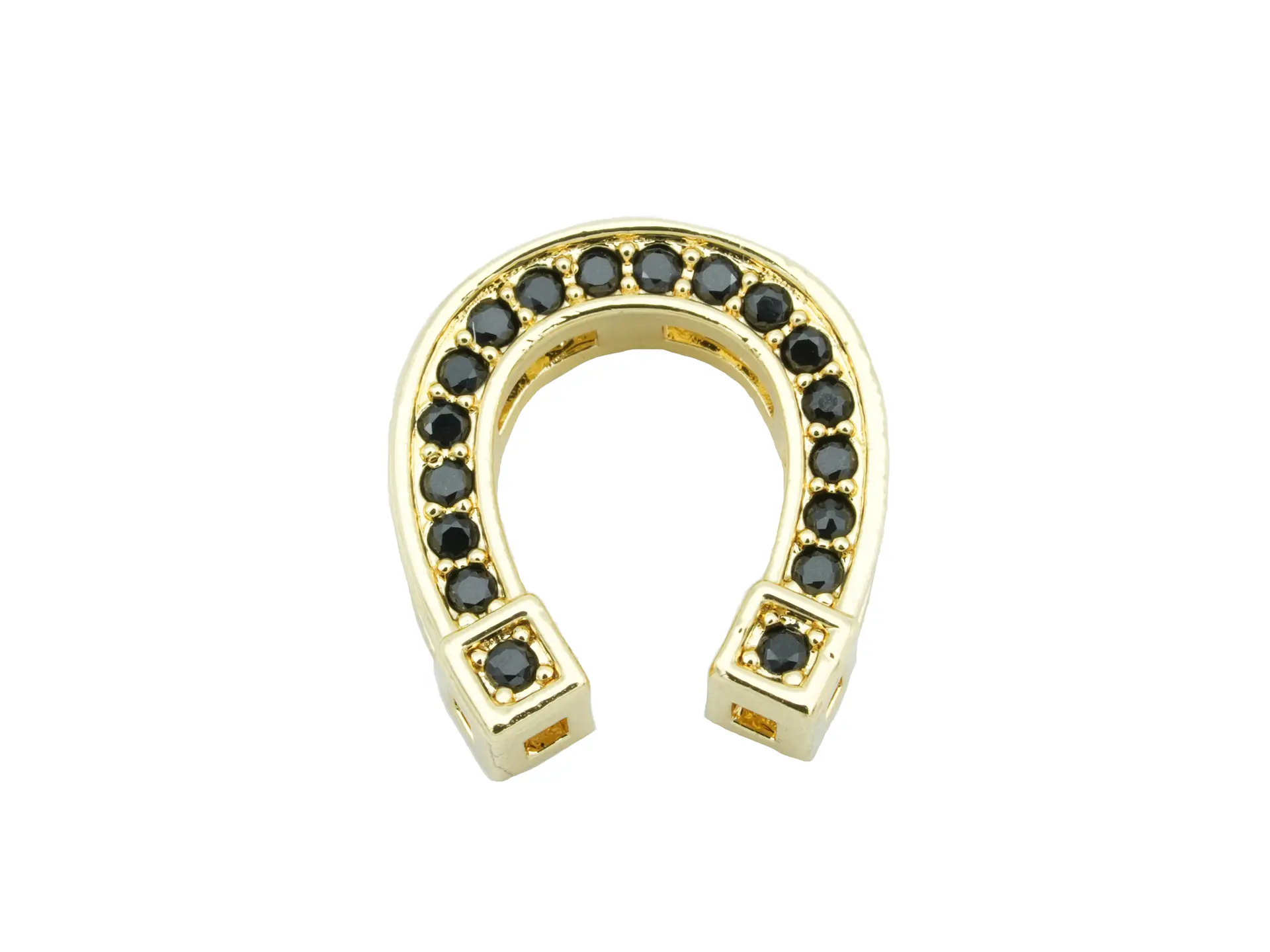 RODIO DORADO HERRADURA CIRCON NEGRO 14*16MM  1