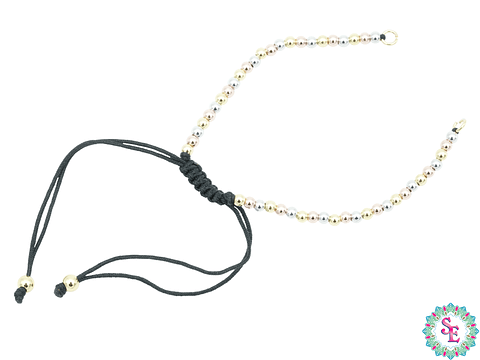 RODIO PULSERA BALIN 3MM DORADO,PLATEADO,ROSADO HILO NEGRO 