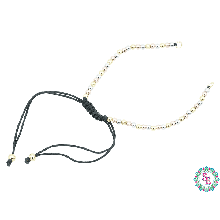 RODIO PULSERA BALIN 3MM DORADO,PLATEADO,ROSADO HILO NEGRO  1