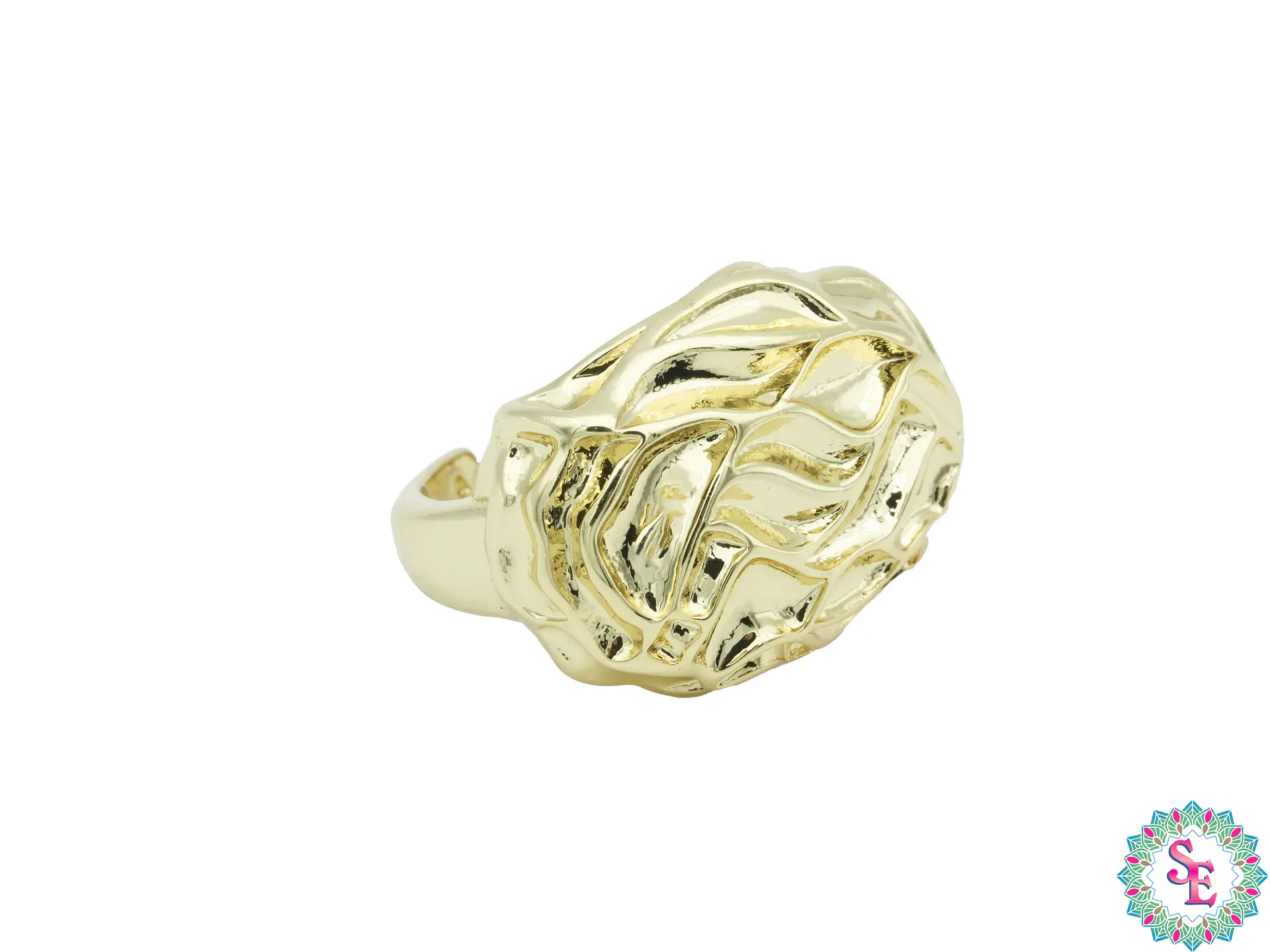 RODIO DORADO ANILLO #7.5 OVALO ARRUGADO 25*18MM 2