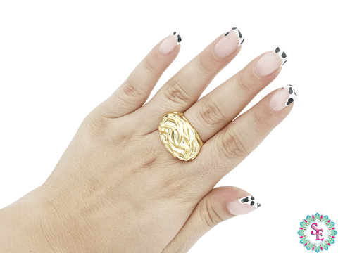 RODIO DORADO ANILLO #7.5 OVALO ARRUGADO 25*18MM