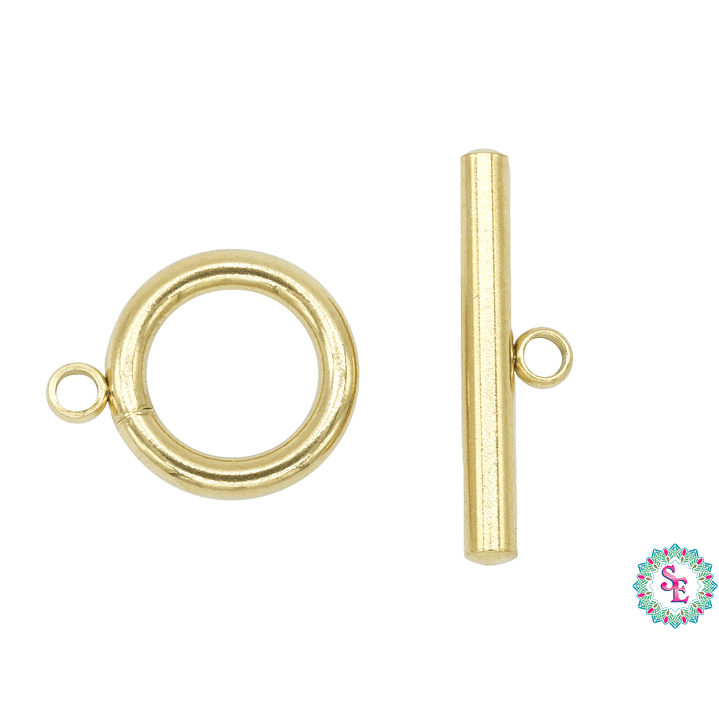 BROCHE ACERO DORADO SALVAVIDAS REDONDO 12MM 1