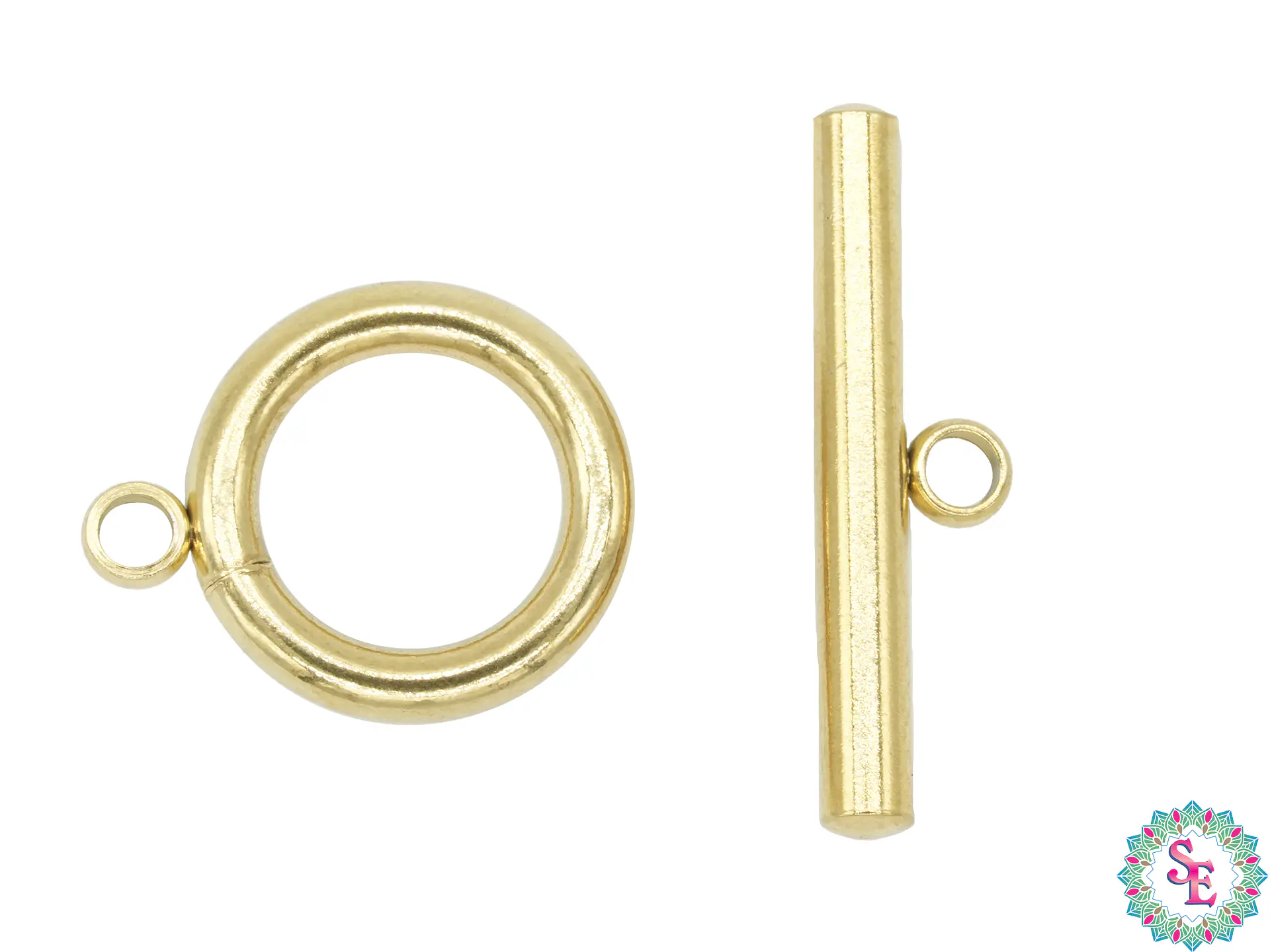 BROCHE ACERO DORADO SALVAVIDAS REDONDO 12MM 1