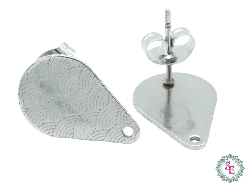 ACERO PLATEADO TOPO 34  LAGRIMA GRABADA 16*10MM 1