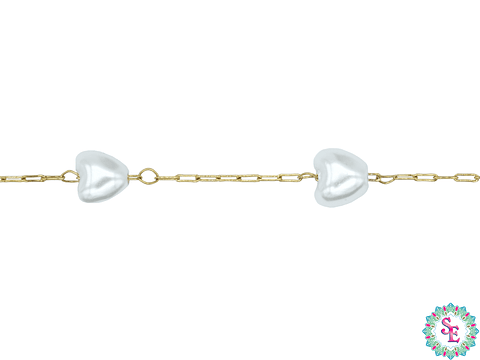 ACERO DORADO CADENA PERLA CORAZON  6MM 