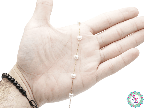 ACERO DORADO CADENA PERLA CORAZON  6MM 