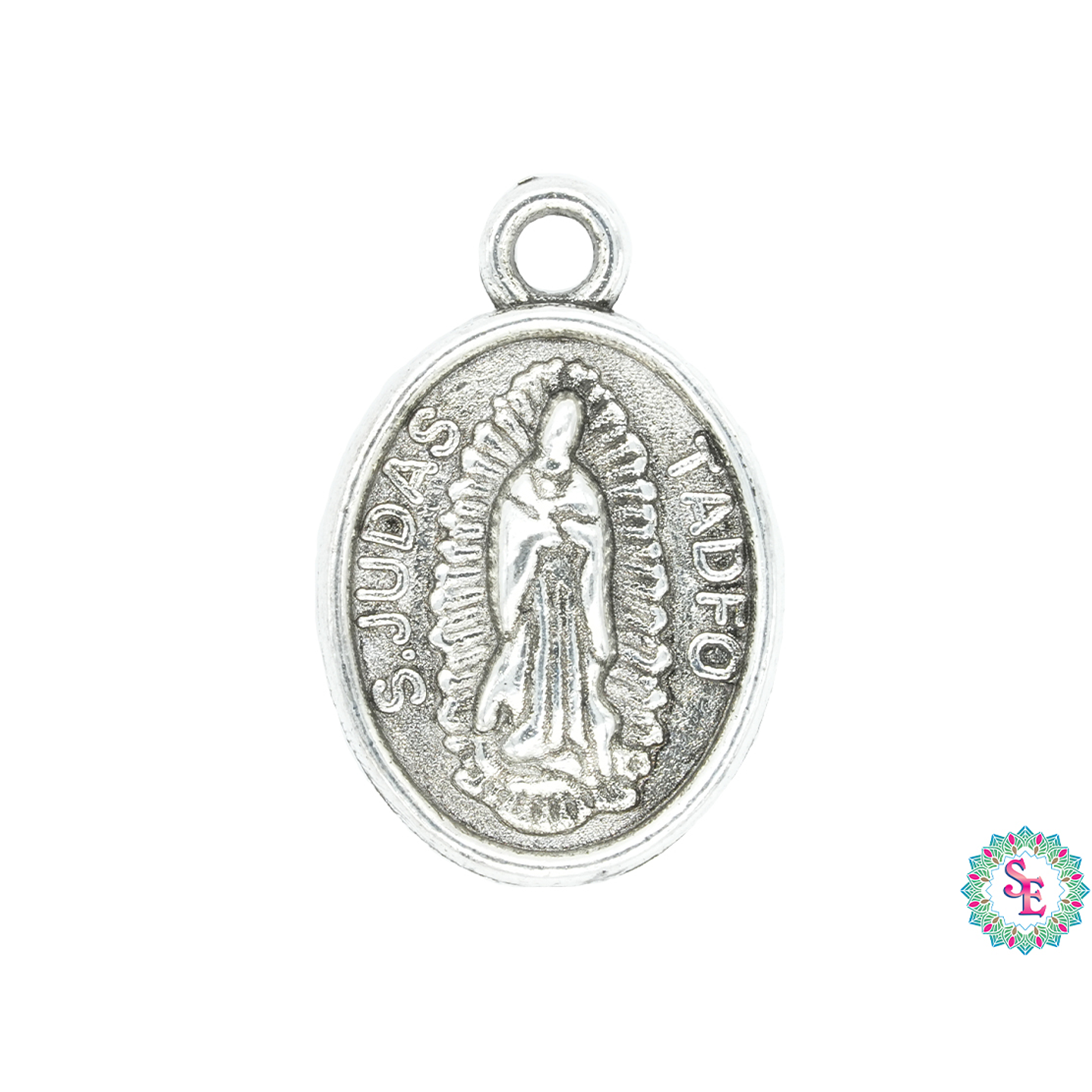 SAMAK PLATEADA DIJE SAN JUDAS TADEO / VIRGEN GUADALUPE 17MM 2