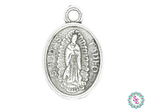 SAMAK PLATEADA DIJE SAN JUDAS TADEO / VIRGEN GUADALUPE 17MM