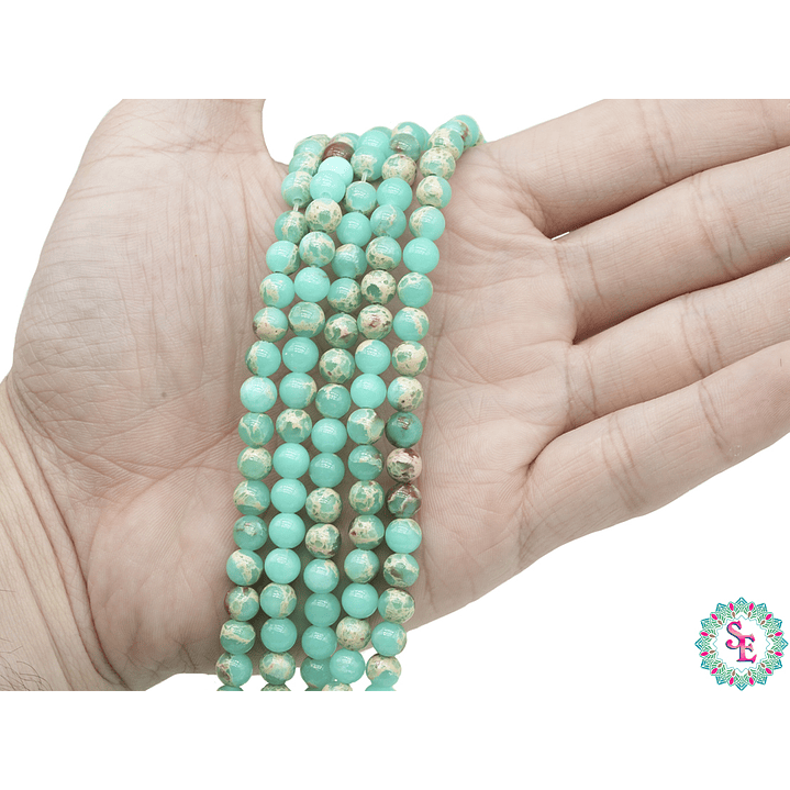 PIEDRA NATURAL LISA JASPER IMPERIAL VERDE MENTA CLARO # 6MM 2