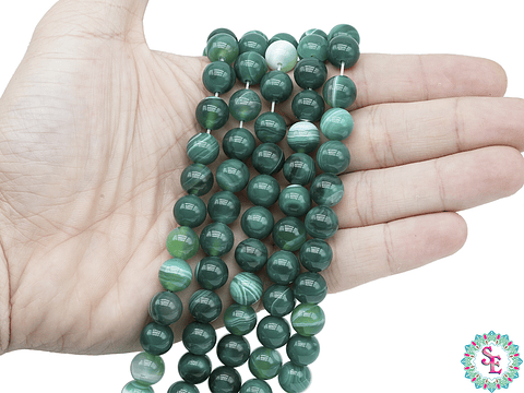 PIEDRA NATURAL LISA AGATA VERDE OSCURA # 10MM