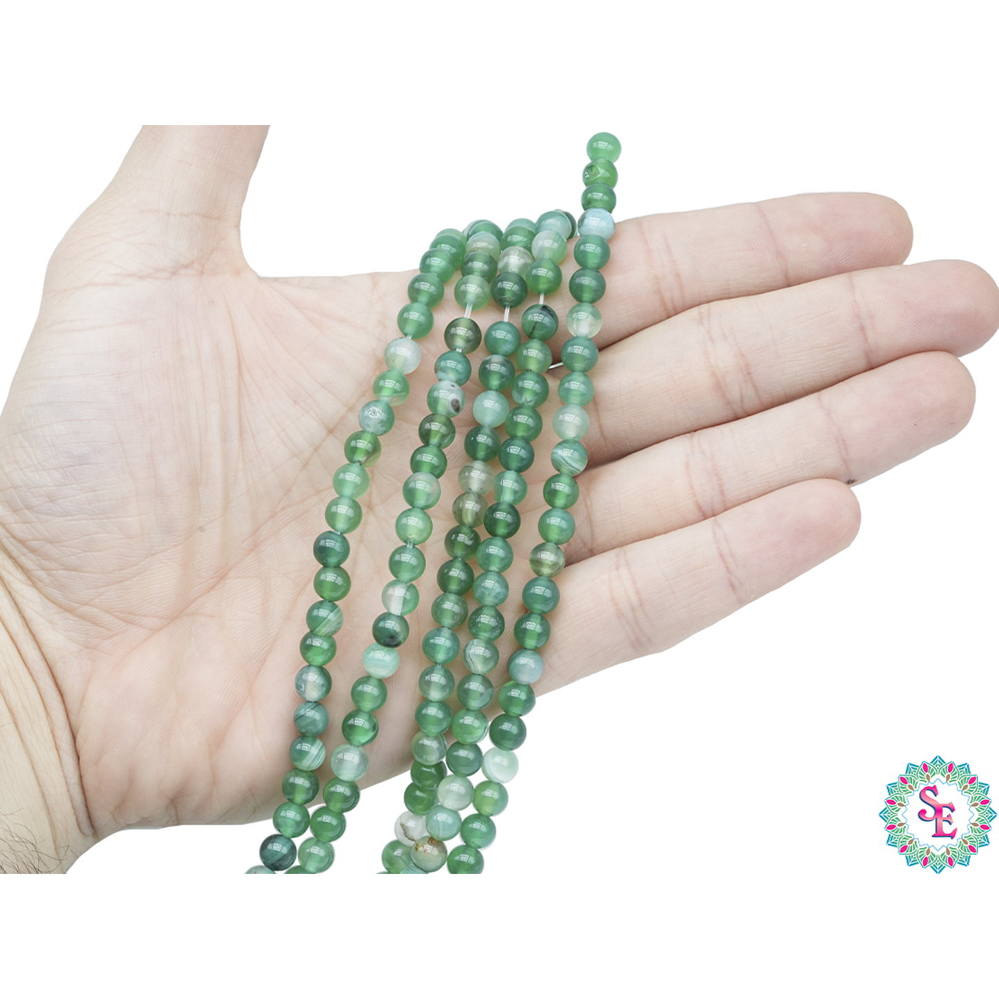 PIEDRA NATURAL LISA AGATA VERDE OSCURA # 6MM 2