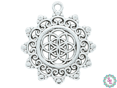 SAMAK PLATEADA DIJE 111 LA SEMILLA DE LA VIDA 34 MM