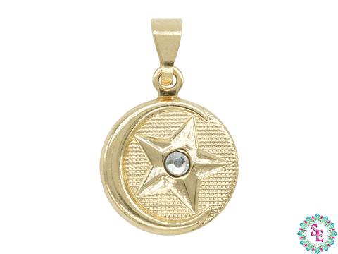 ORO LAMINADO 18K DIJE MEDALLA ESTRELLA CIRCON 12MM X UND 