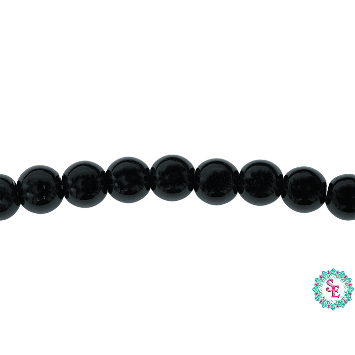 PERLA DE VIDRIO REDONDA # 8MM NEGRA X 115 UND APROX  1