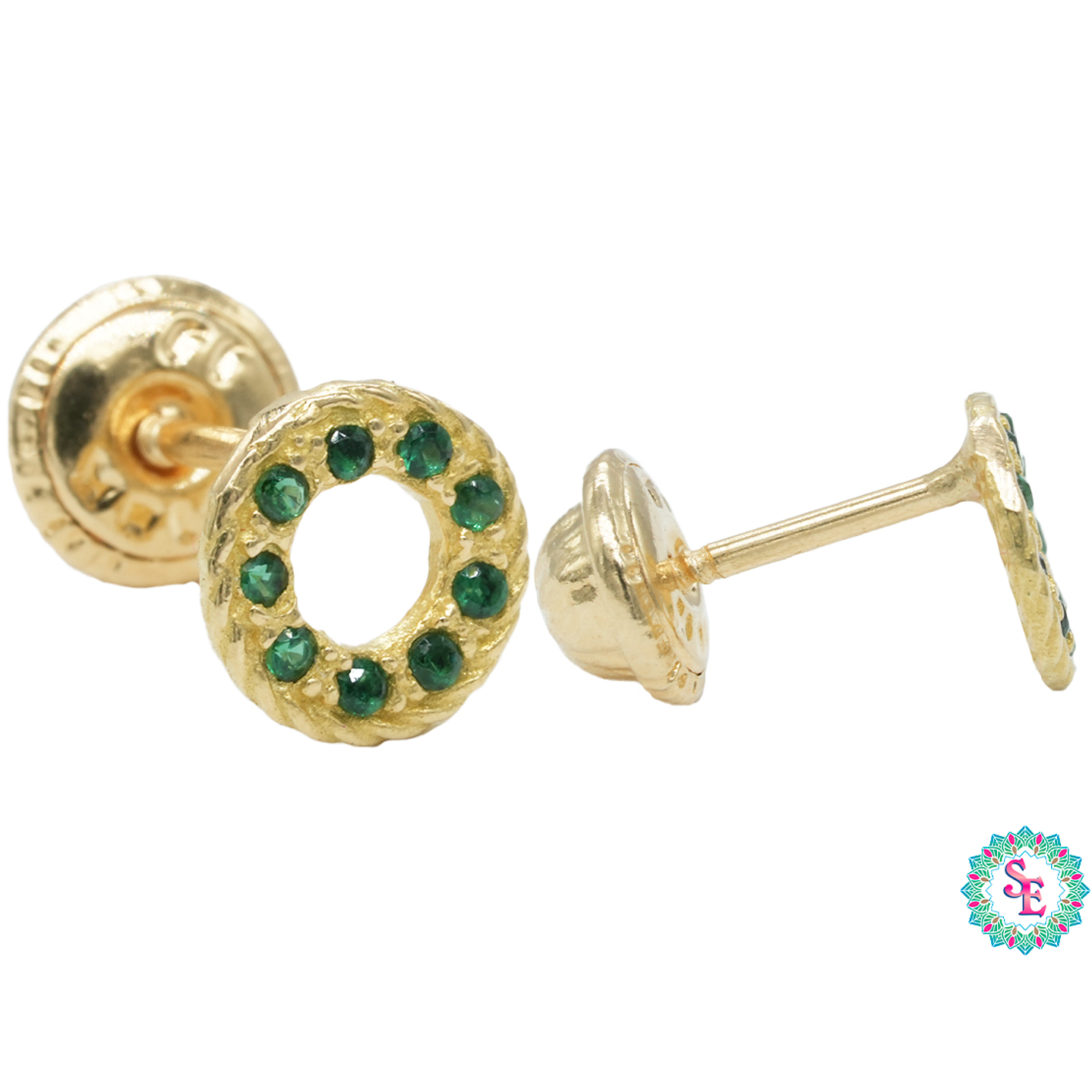 ORO 18K TOPO CIRCULO ZIRCON VERDE 6.5MM  TP-14 2