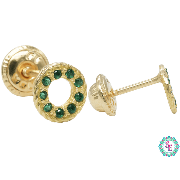 ORO 18K TOPO CIRCULO ZIRCON VERDE 6.5MM  TP-14