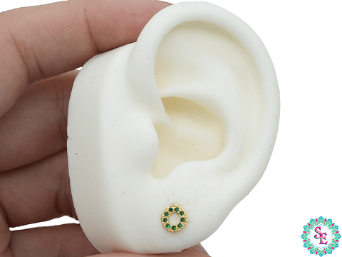 ORO 18K TOPO CIRCULO ZIRCON VERDE 6.5MM  TP-14