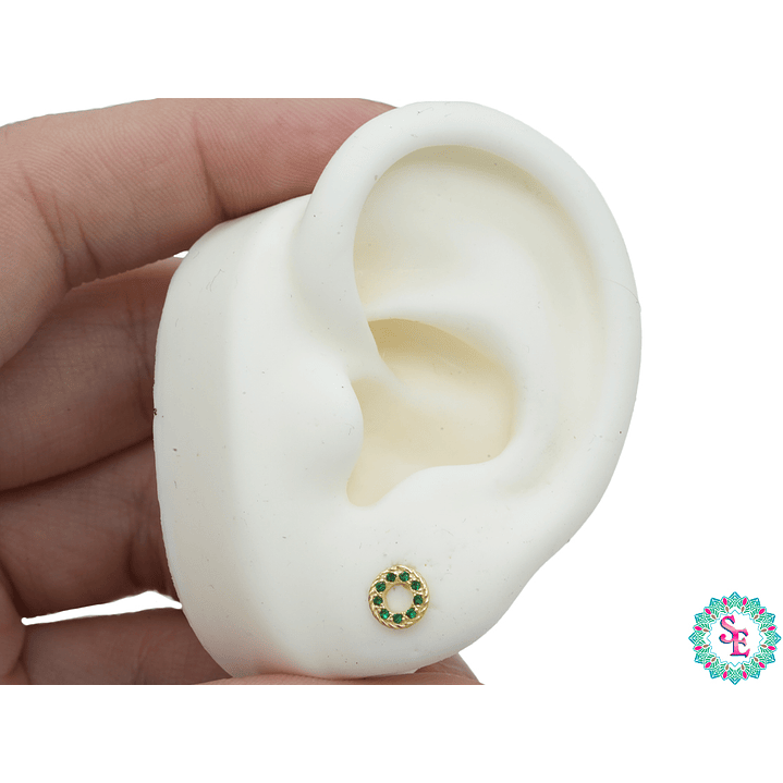 ORO 18K TOPO CIRCULO ZIRCON VERDE 6.5MM  TP-14 3