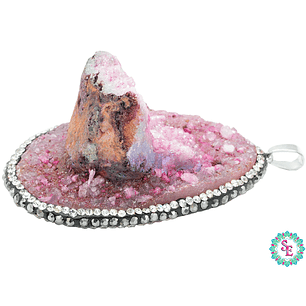 IMITACÓN DRUSA DIJE FUCSIA OSCURA 2 BORDE CIRCON 55*36MM