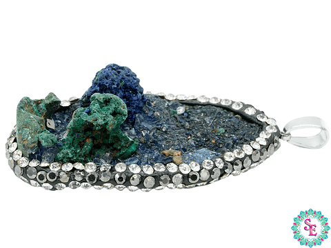 IMITACIÓN DRUSA DIJE AZUL VERDE 6 BORDE CIRCON 55*36MM 