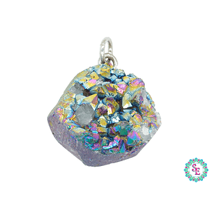 IMITACIÓN DRUSA DIJE COLOR AZUL IRIZADO ARGOLLA PLATEADO