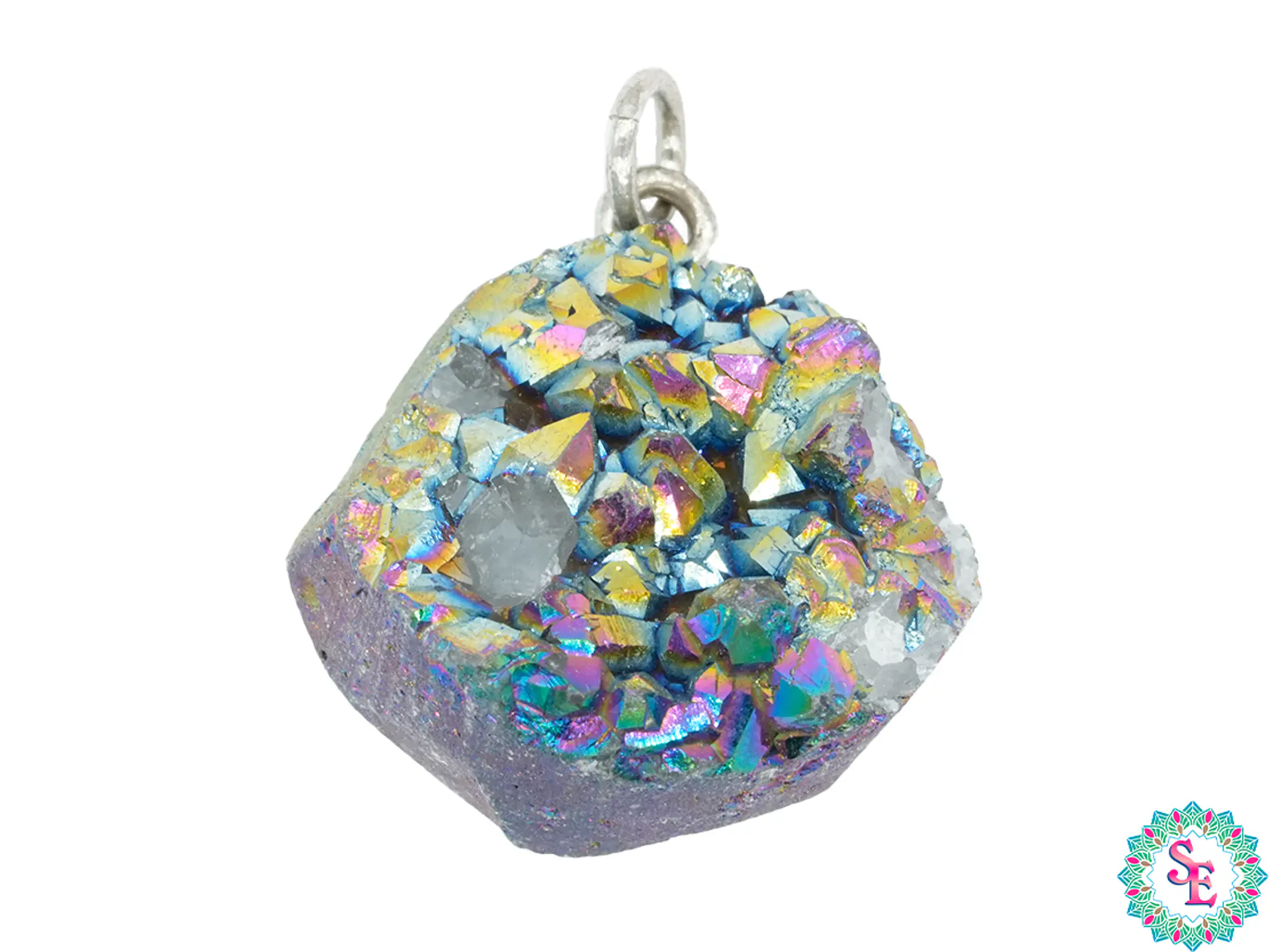 IMITACIÓN DRUSA DIJE COLOR AZUL IRIZADO ARGOLLA PLATEADO 1