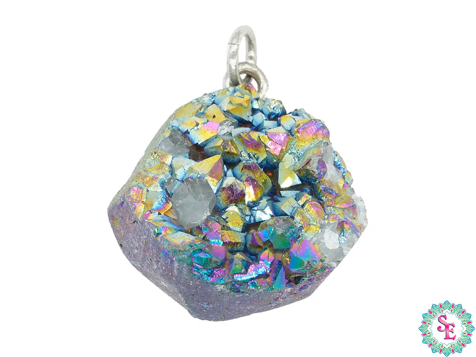 IMITACIÓN DRUSA DIJE COLOR AZUL IRIZADO ARGOLLA PLATEADO 1