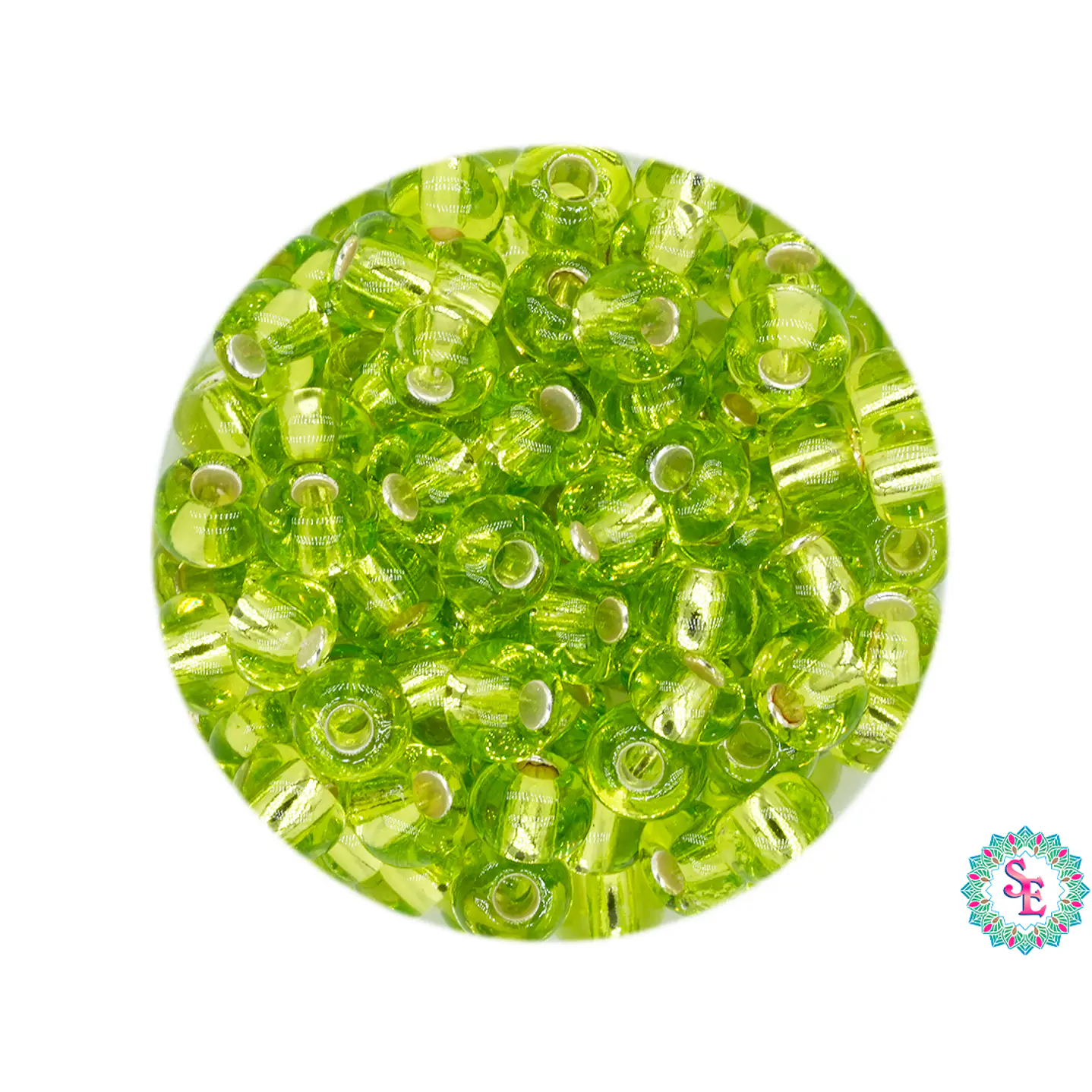 CHAQUIRA CHECA 6/0 VERDE LIMON BRILLANTE PAQUETE X 20 GRAMOS ( 296 UNIDADES APROX) 1