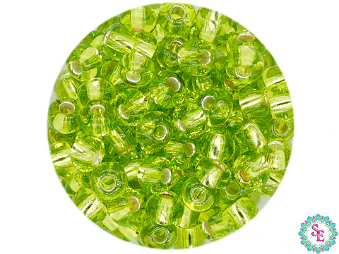 CHAQUIRA CHECA 6/0 VERDE LIMON BRILLANTE PAQUETE X 20 GRAMOS ( 296 UNIDADES APROX)