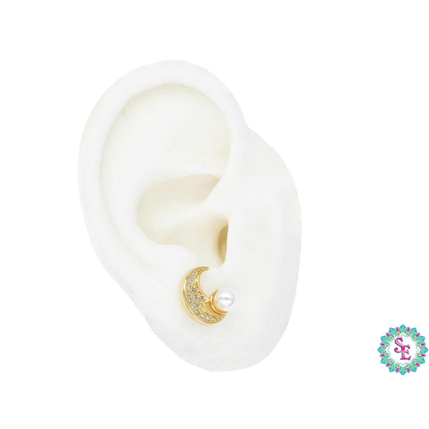 RODIO TERMINADO DORADO TOPO 102  LUNA ZIRCON PERLA 5MM 1