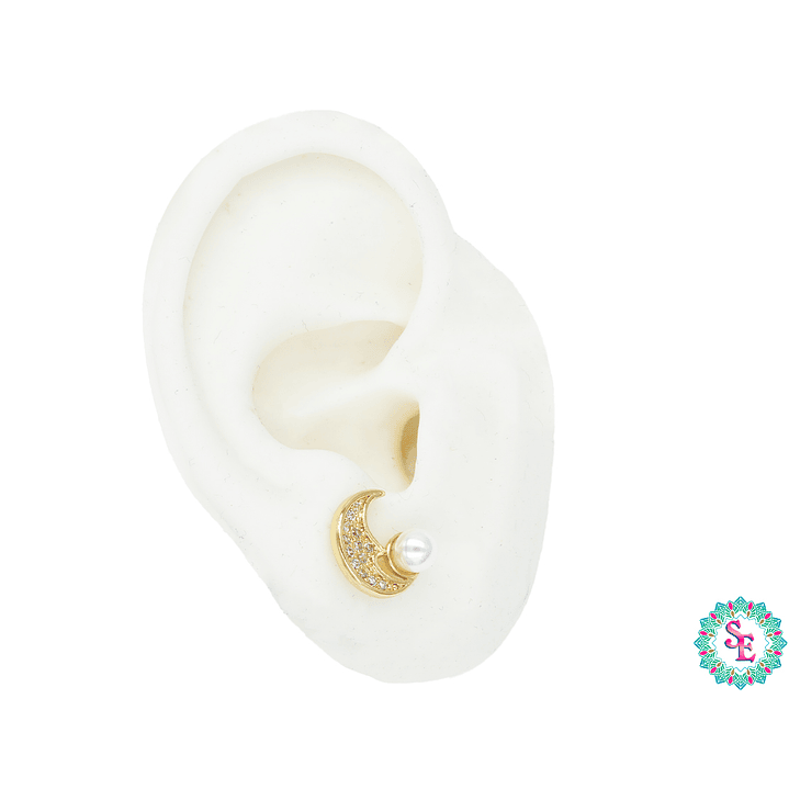 RODIO TERMINADO DORADO TOPO 102  LUNA ZIRCON PERLA 5MM 1