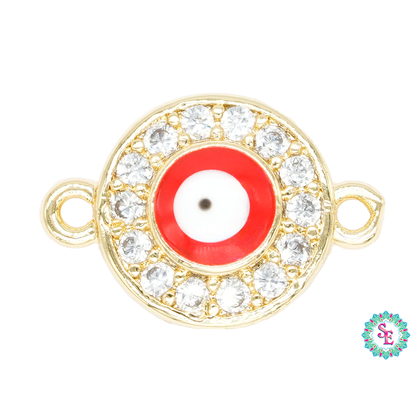 RODIO DORADO CENTRO OJO TURCO ROJO ZIRCON BLANCO 10MM 1