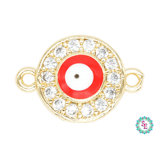 RODIO DORADO CENTRO OJO TURCO ROJO ZIRCON BLANCO 10MM