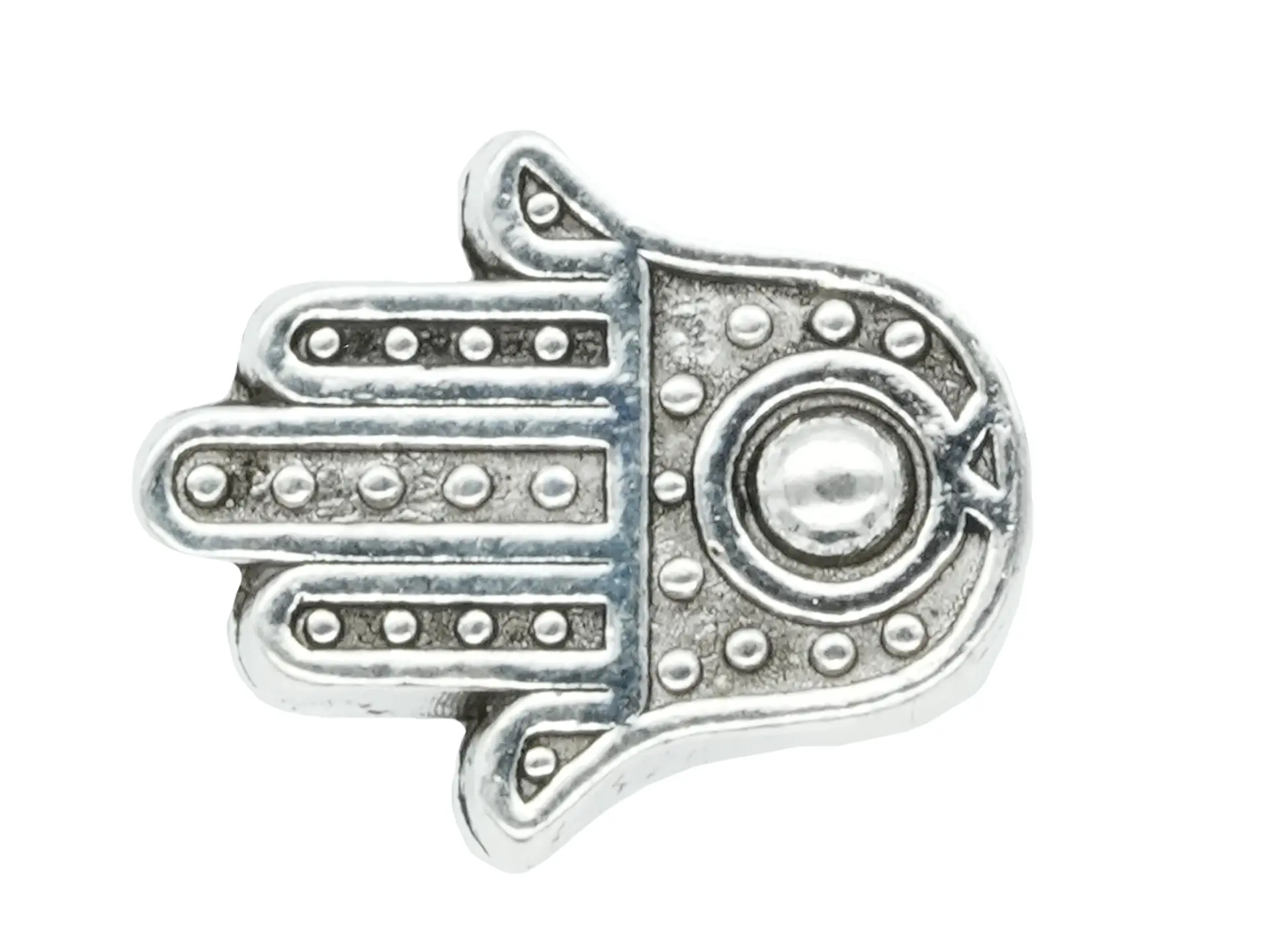 SAMAK PLATEADA CENTRO 52 MANO HAMSA MEDIANA 10MM PAQUETE POR 19 UNIDADES APROX 1