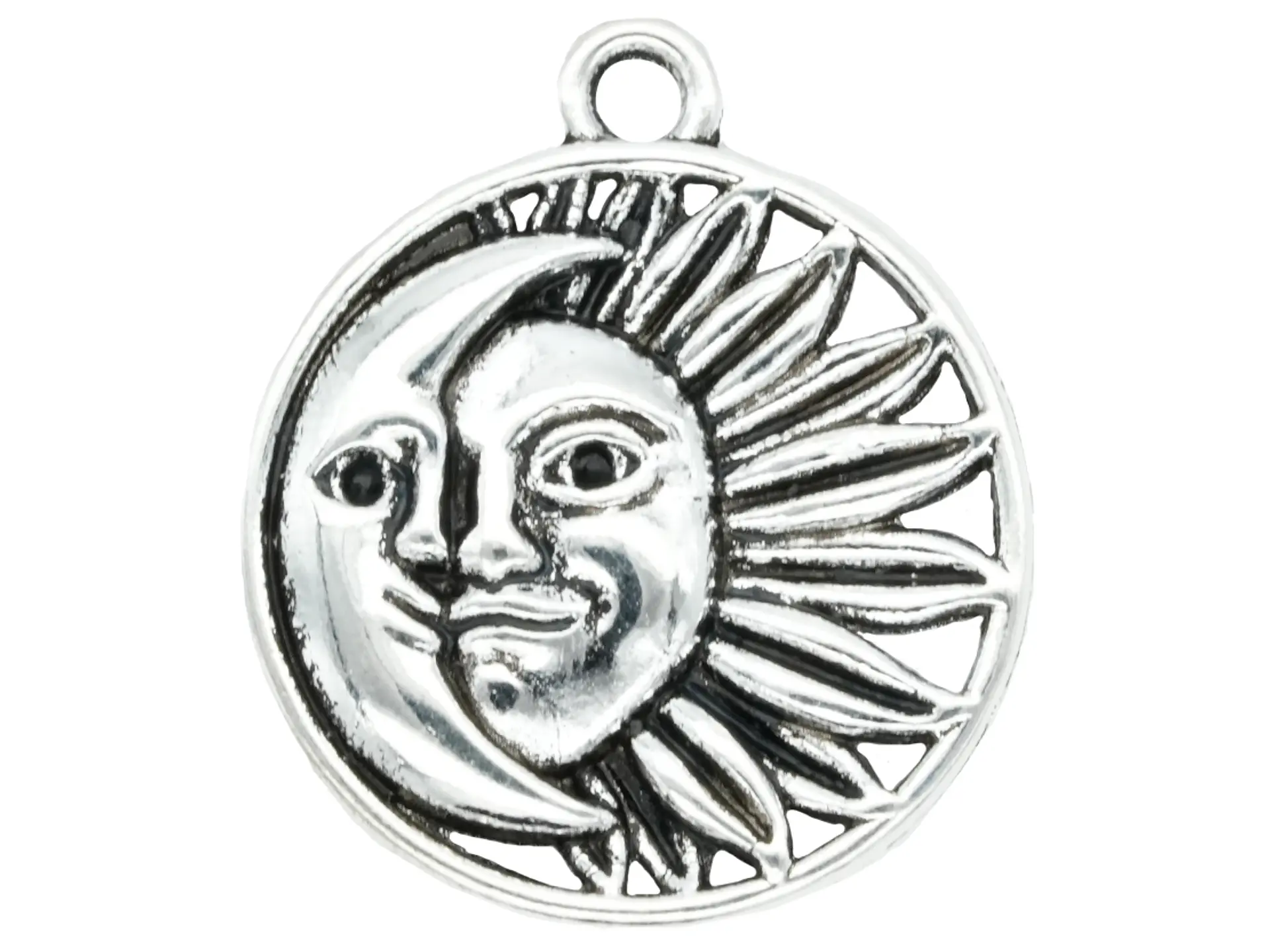 SAMAK PLATEADA DIJE 89 LUNA SOL REDONDO 18MM PAQUETE POR 10 UNIDADES APROX 1