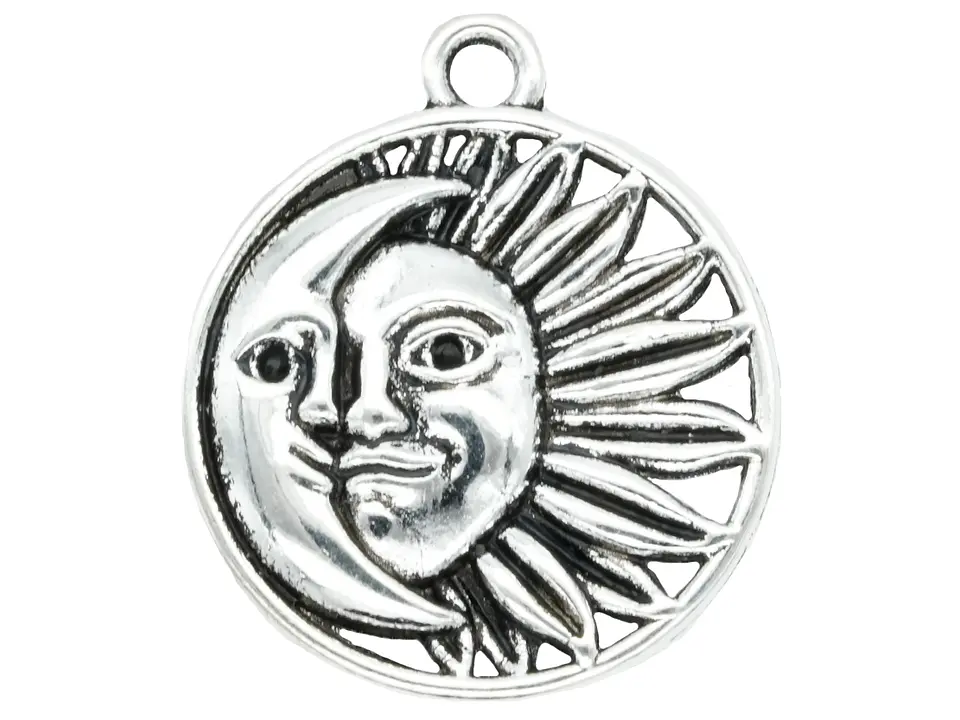 SAMAK PLATEADA DIJE 89 LUNA SOL REDONDO 18MM PAQUETE POR 10 UNIDADES APROX 1